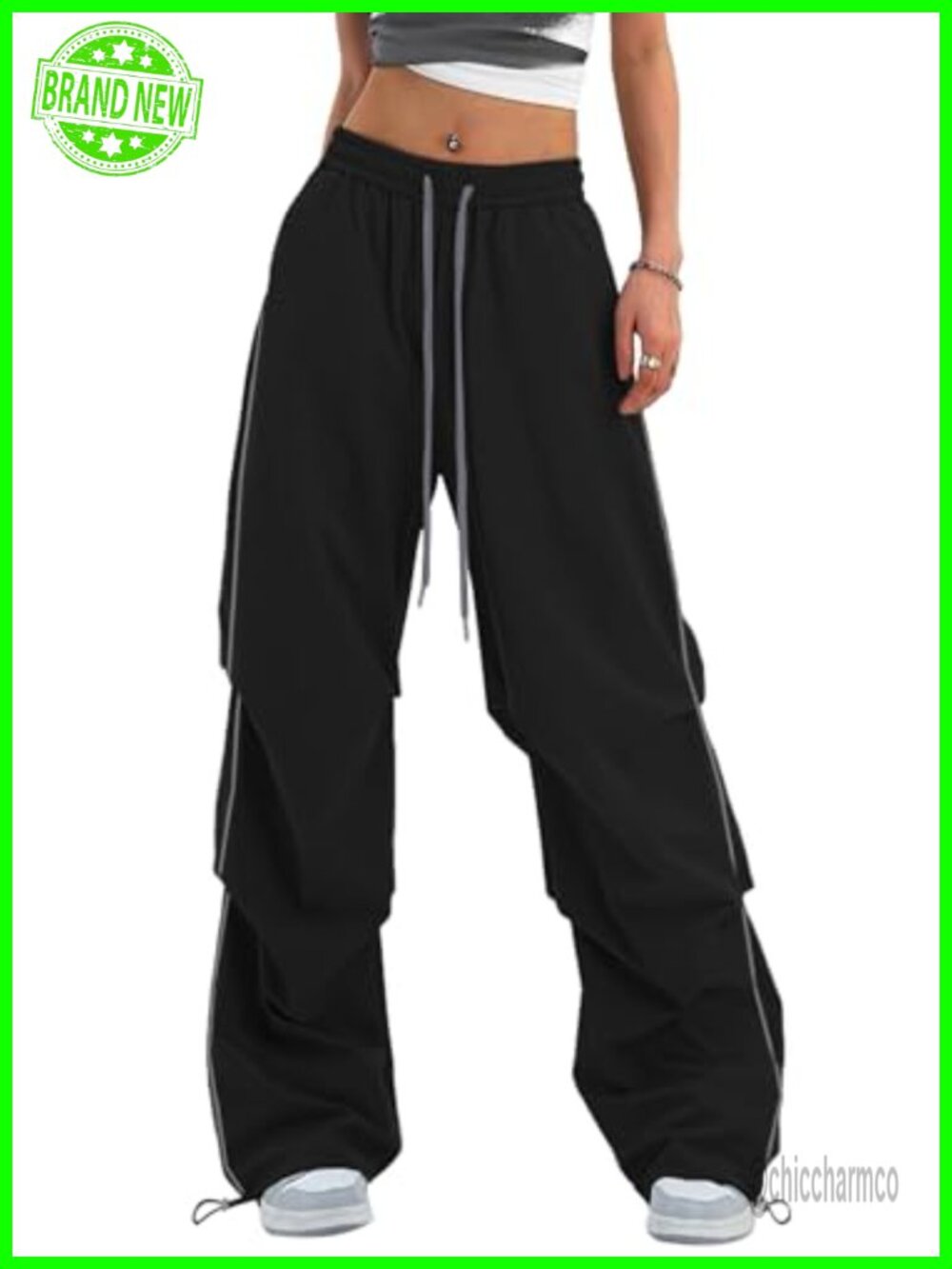 Women's Baggy Parachute Pants Wide Leg Adjustable Drawstring Nylon Blend